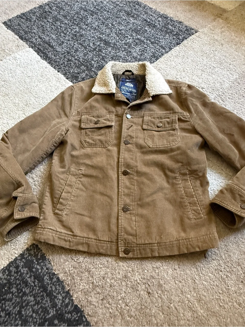 American Rag Men’s Tan Corduroy Sherpa Collar Small Jacket